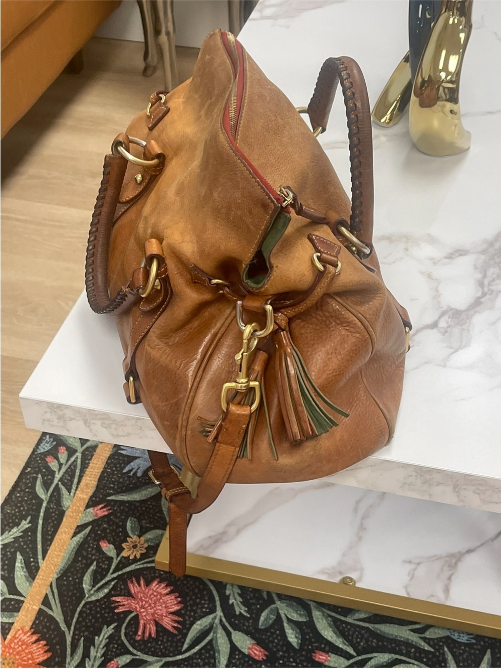Dooney & Bourke Tan Brown Leather Shoulder Bag with Gold Hardware - Picture 2 of 4